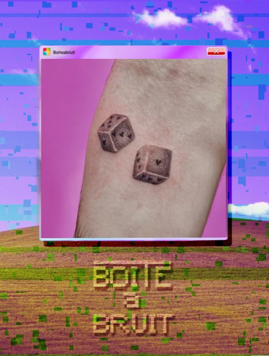 Tatouage de deux dés avec des cœurs à la place des points